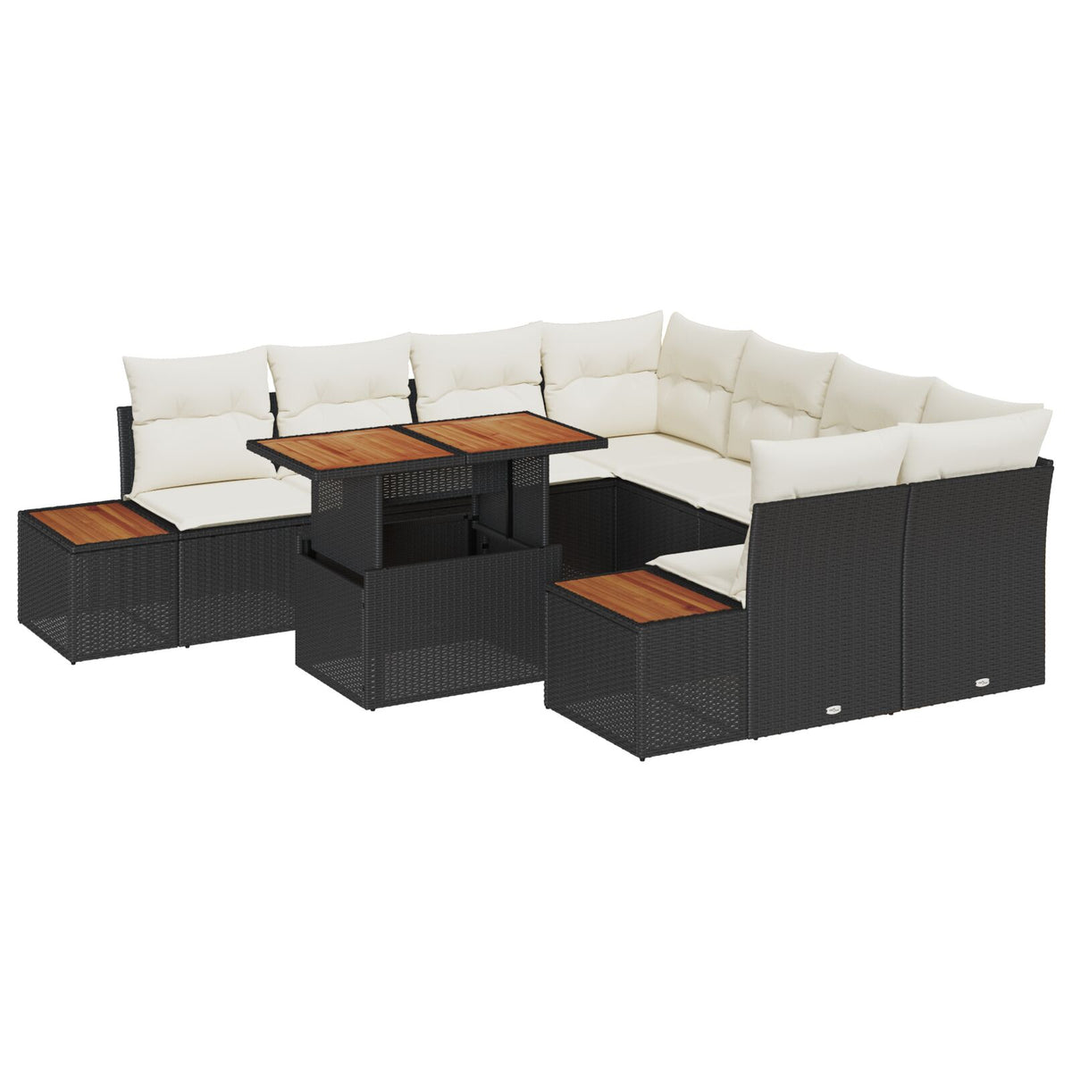 9-teilige Garten Essgruppe mit Kissen Schwarz Poly Rattan Akazie