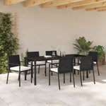 7-teilige Garten-Essgruppe aus schwarzem Poly-Rattan