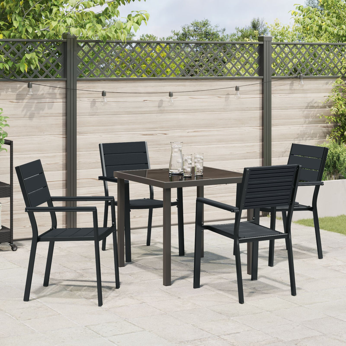 5-teilige Garten Essgruppe Schwarz HDPE