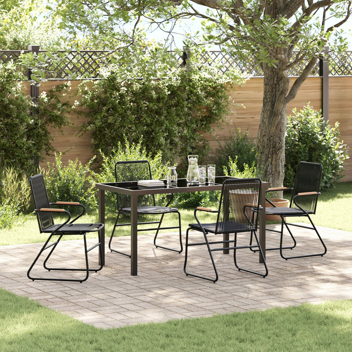 5-teiliges Garten-Essgruppen-Set Schwarz PVC Rattan
