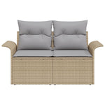 2-Sitzer Garten-Sofa mit Kissen Beige Poly Rattan