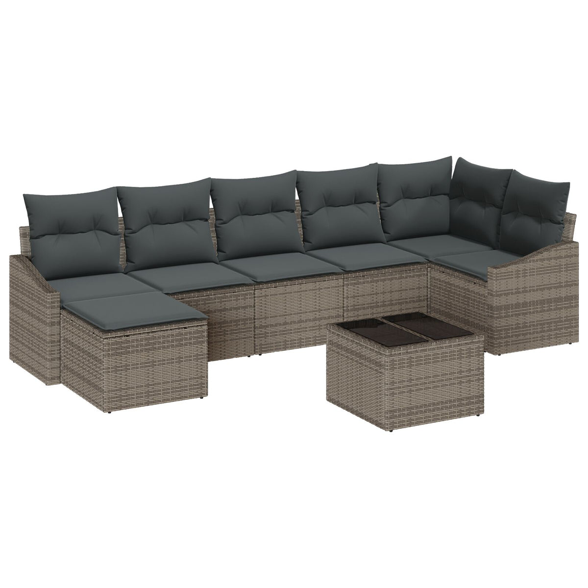 7-teiliges Garten Essset mit Kissen Schwarz Poly Rattan
