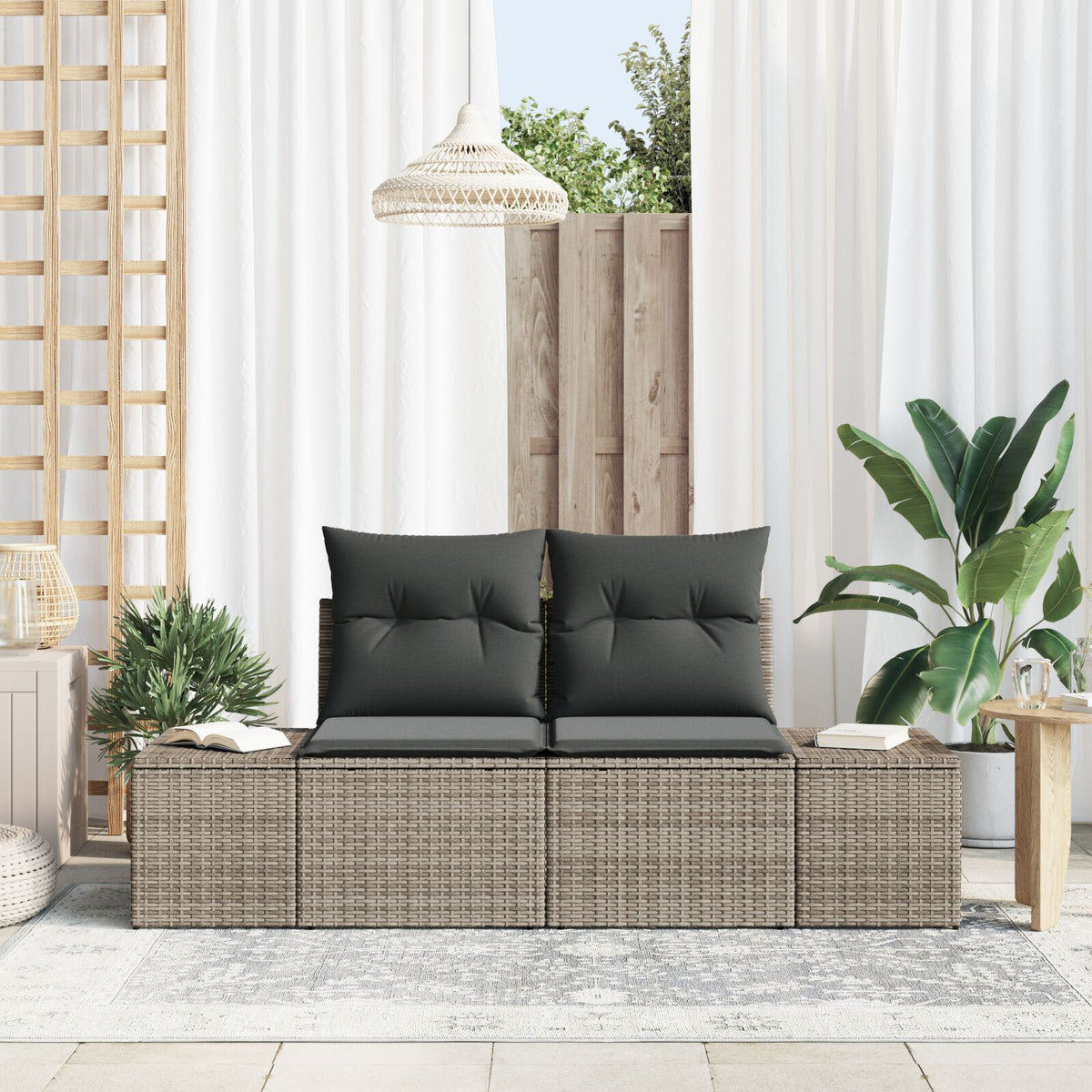 2-Sitzer Garten Sofa mit Kissen grau Poly Rattan