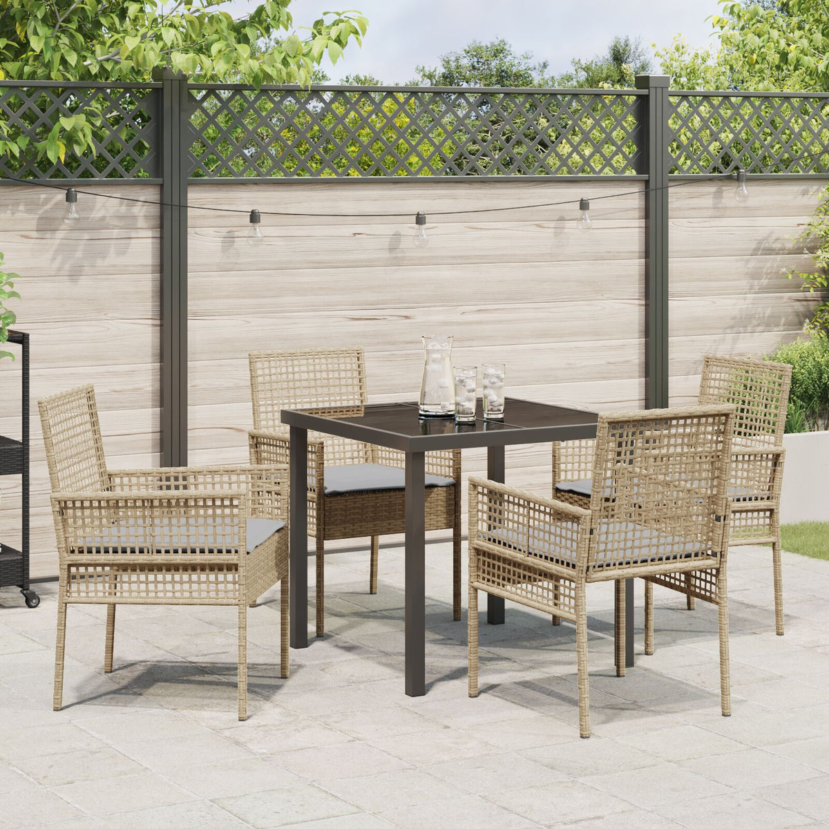 5-teilige Garten-Essgruppe mit Kissen Beige Poly Rattan