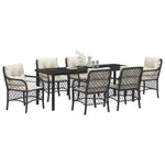 7-teilige Garten-Essgruppe mit Kissen Schwarzes Poly-Rattan