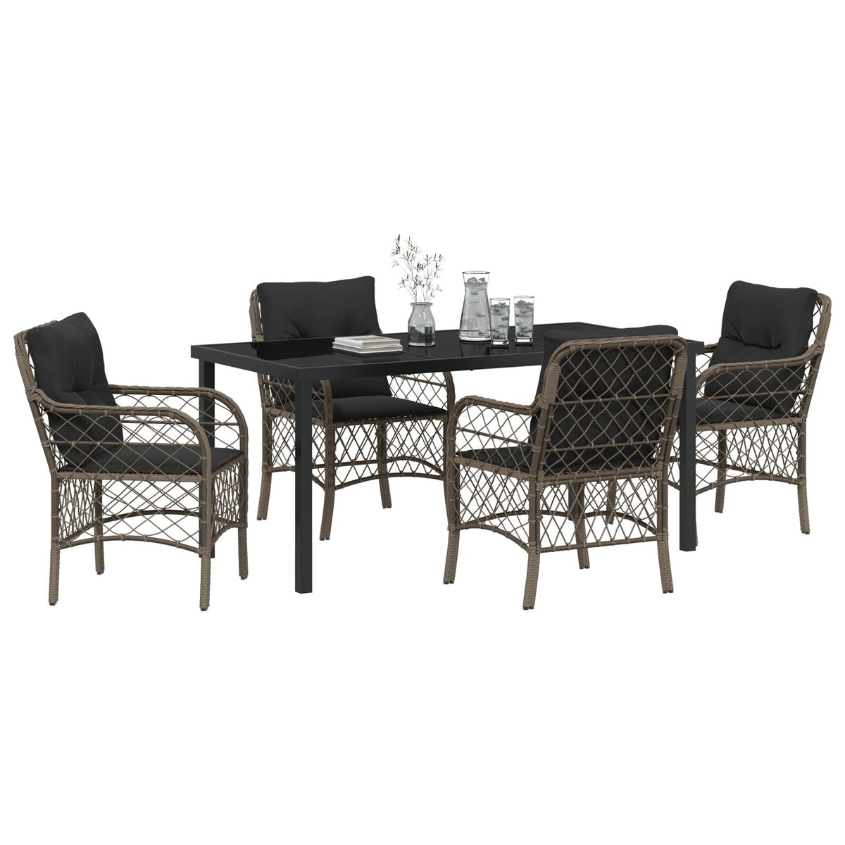 5-teilige Garten Essgruppe mit Kissen Grau Poly Rattan
