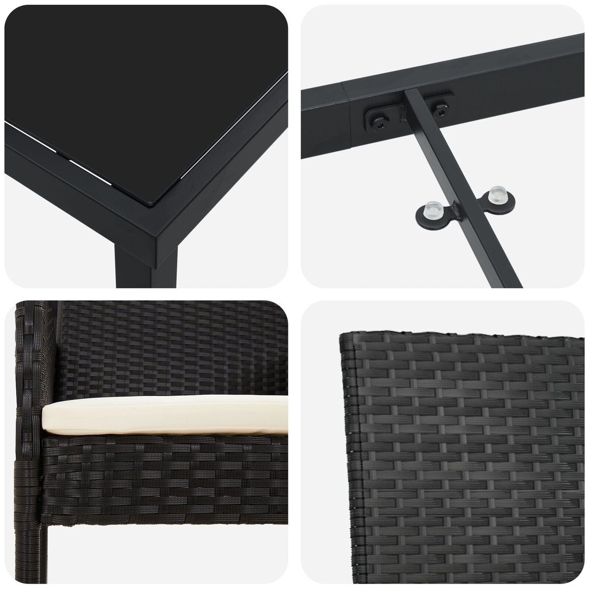 5-teilige Garten-Essgruppe mit Kissen schwarzes Poly-Rattan