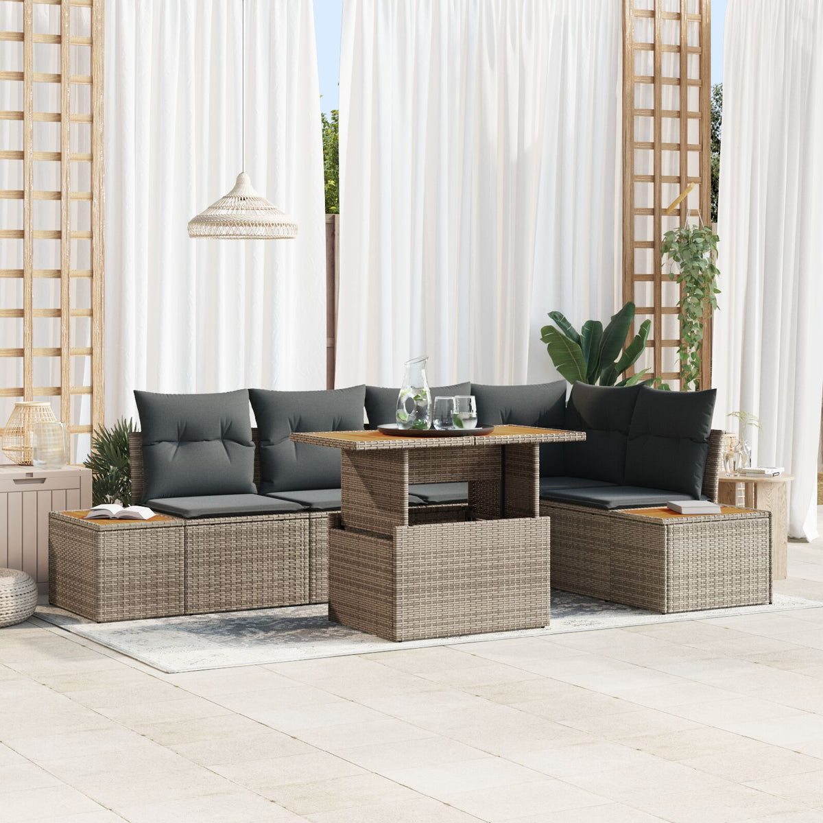 Garten Sofa Set Set von 6 Grau Poly-Rattan Garten Essgruppe