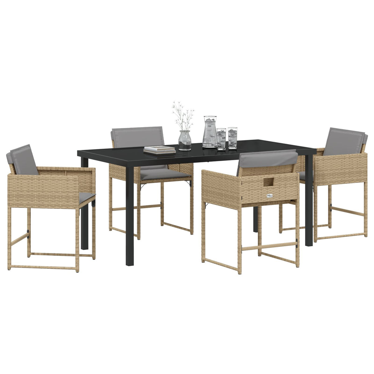 5-teiliges Garten Essgruppe mit Kissen Beige Poly Rattan