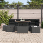 7-teiliges Garten Essgruppe mit Kissen Schwarz Poly Rattan Akazie