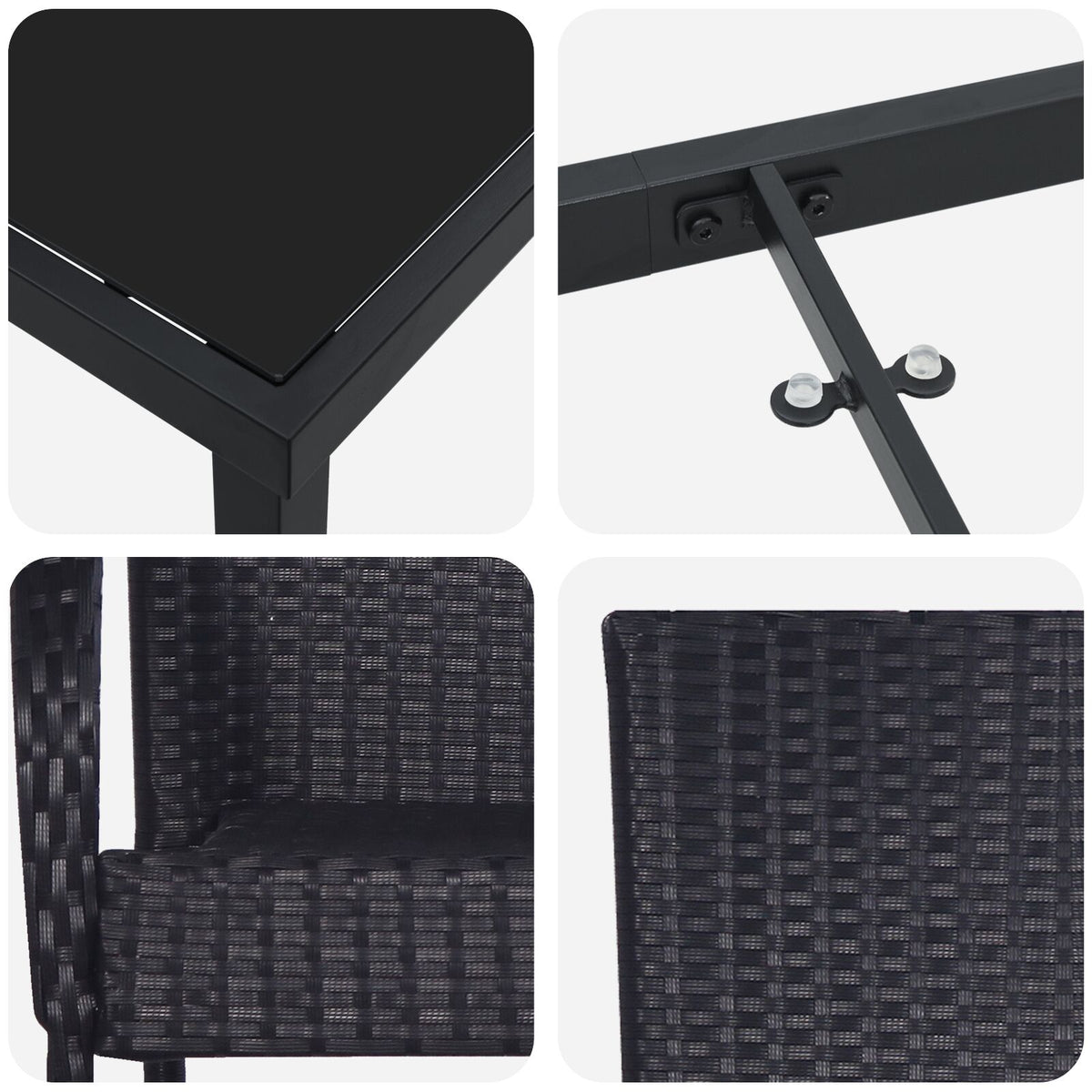 3-teilige Garten-Essgruppe Schwarz Poly Rattan