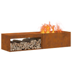 Feuerstelle mit Holzlager 160x45x35 cm Wetterfester Stahl