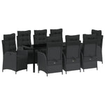 9-teiliges Garten-Essgruppe Schwarz Poly-Rattan