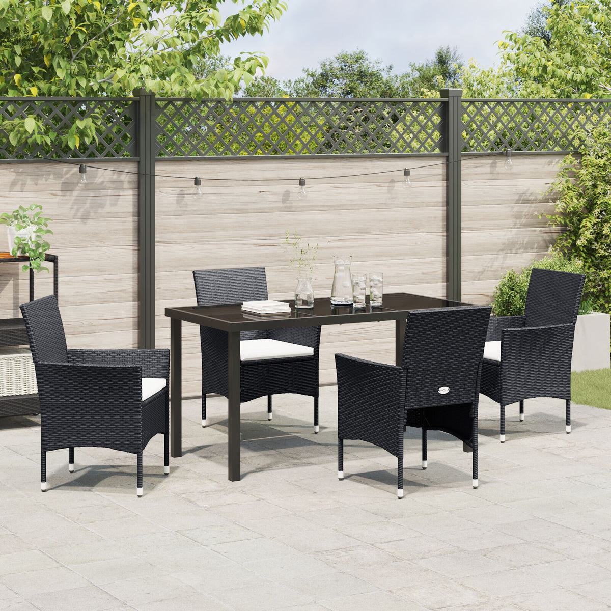 5-teilige Garten-Essgruppe Schwarz Poly-Rattan