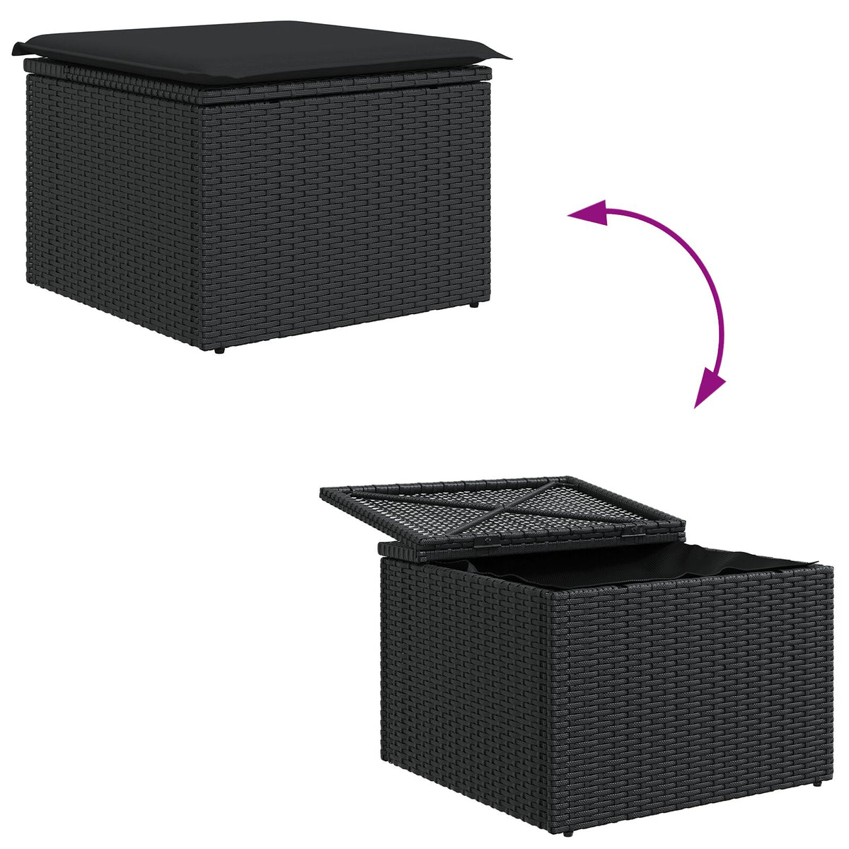 6-teilige Garten-Essgruppe mit Kissen, schwarzes Poly-Rattan