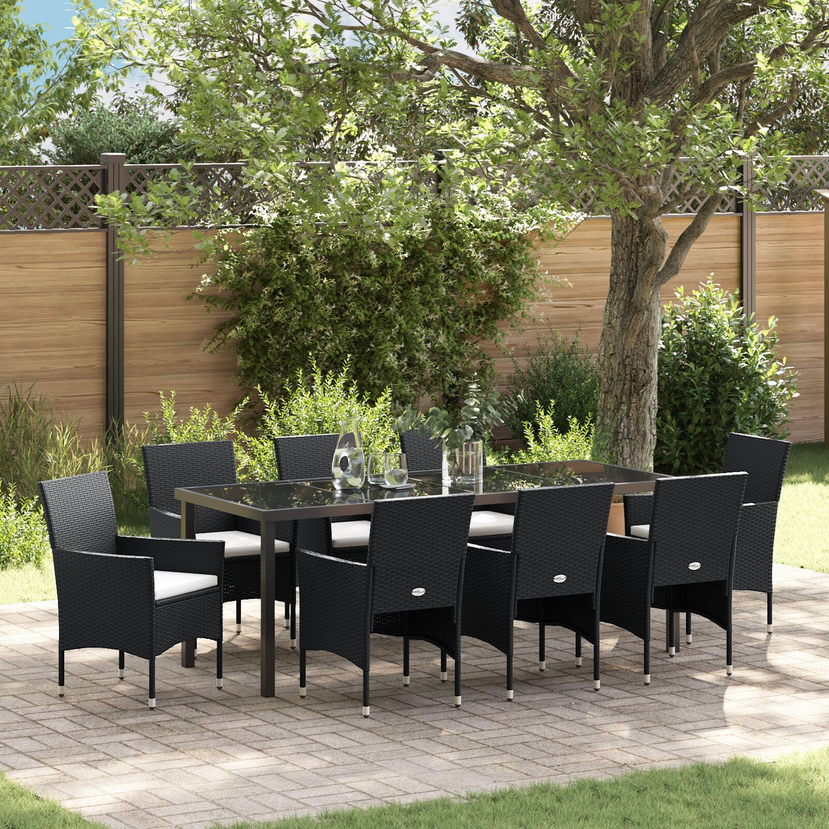 9-teilige Garten-Essgruppe Schwarz Poly-Rattan