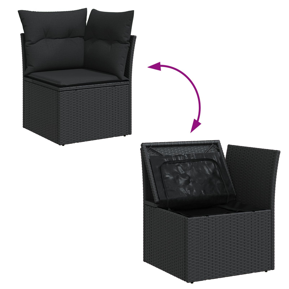 6-teilige Garten Essgruppe mit Polstern in Schwarz aus Poly Rattan