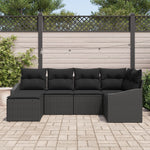 6-teilige Garten Essgruppe mit Polstern in Schwarz aus Poly Rattan
