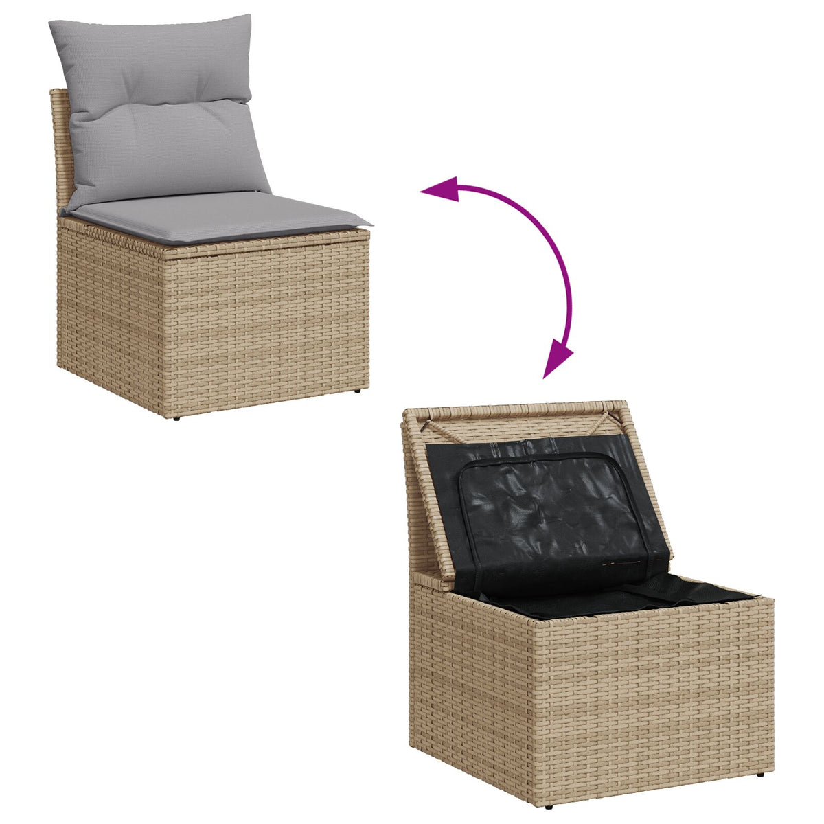 7-teiliges Garten Essgruppe mit Kissen Beige Poly Rattan