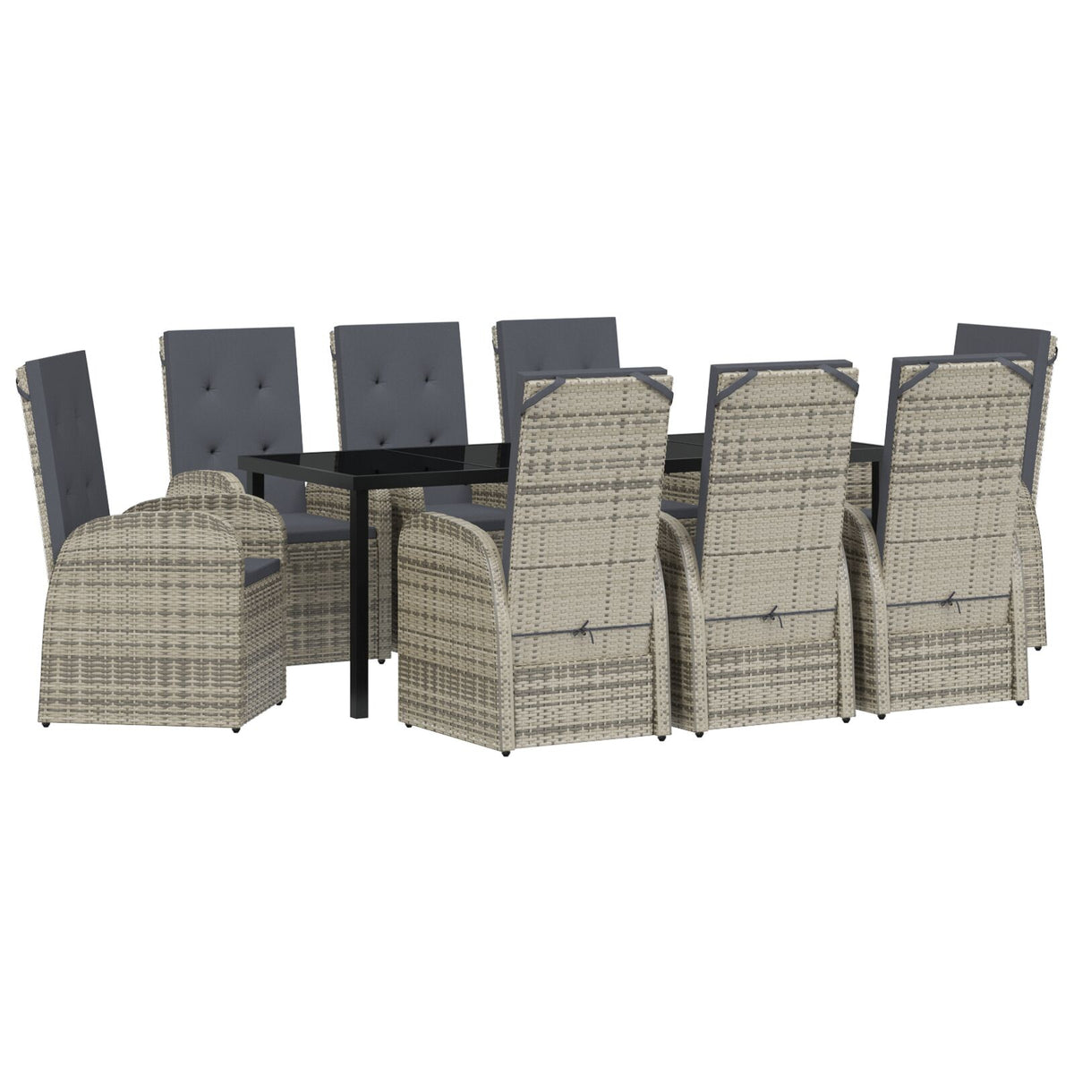 9-teilige Garten-Essgruppe mit Kissen Grau Poly-Rattan