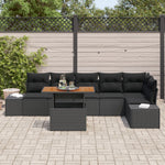 7-teiliges Garten Essgruppe mit Kissen Schwarz Poly Rattan Akazie