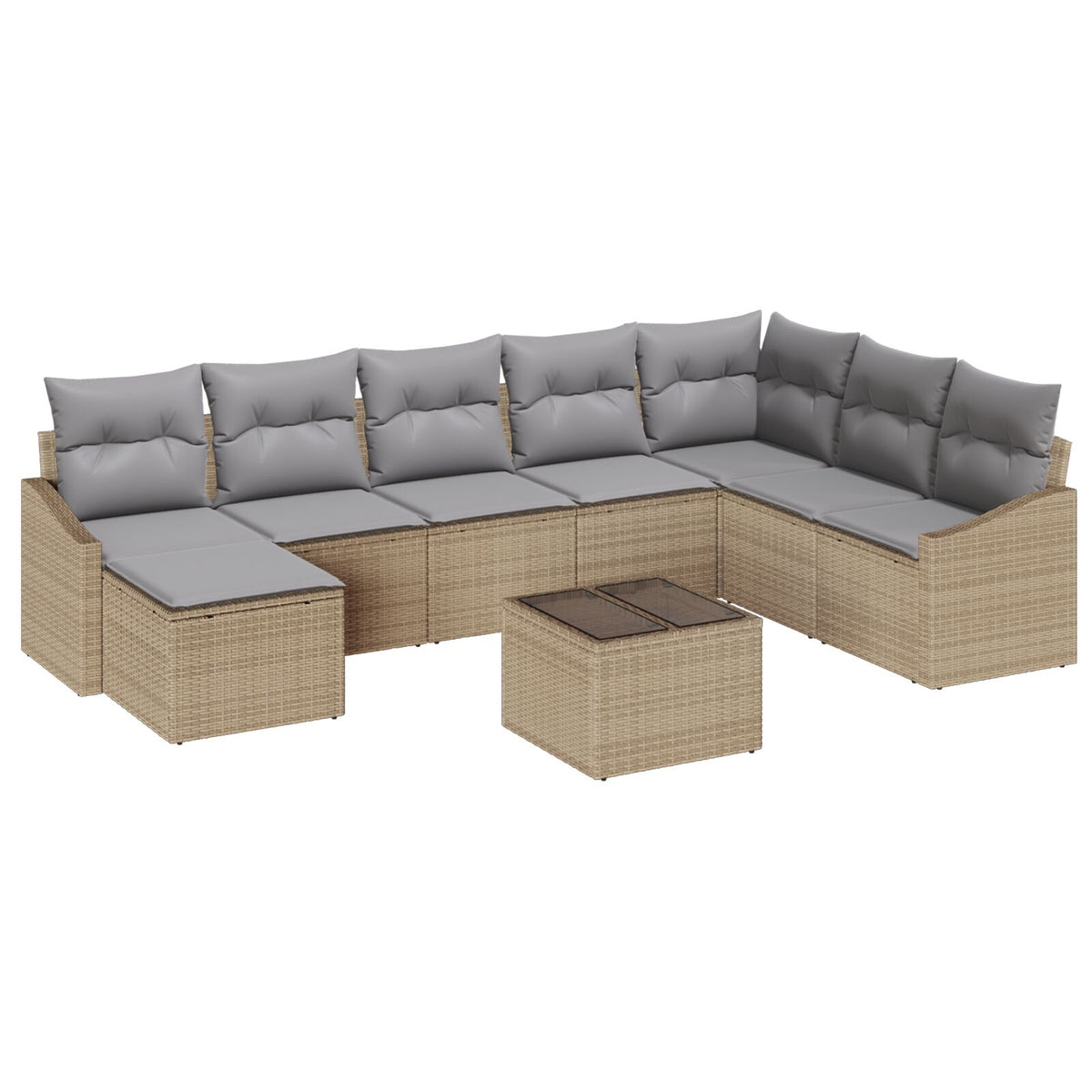 9-teiliges Garten Essgruppe mit Kissen Schwarz Poly Rattan
