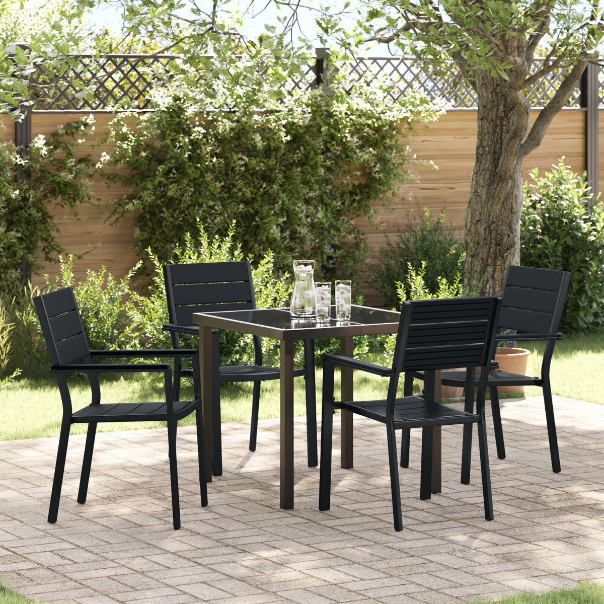5-teilige Garten Essgruppe Schwarz HDPE