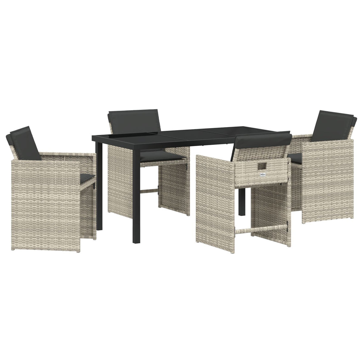 5-teiliges Garten-Essgruppen-Set mit Kissen, Hellgrau, Poly-Rattan