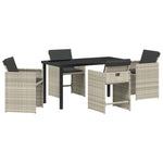 5-teiliges Garten-Essgruppen-Set mit Kissen, Hellgrau, Poly-Rattan