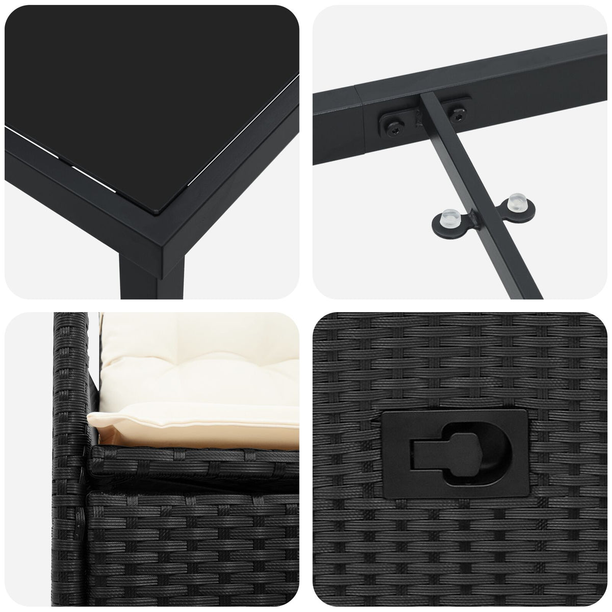 9-teiliges Garten-Essgruppe mit Kissen, schwarzes Poly-Rattan
