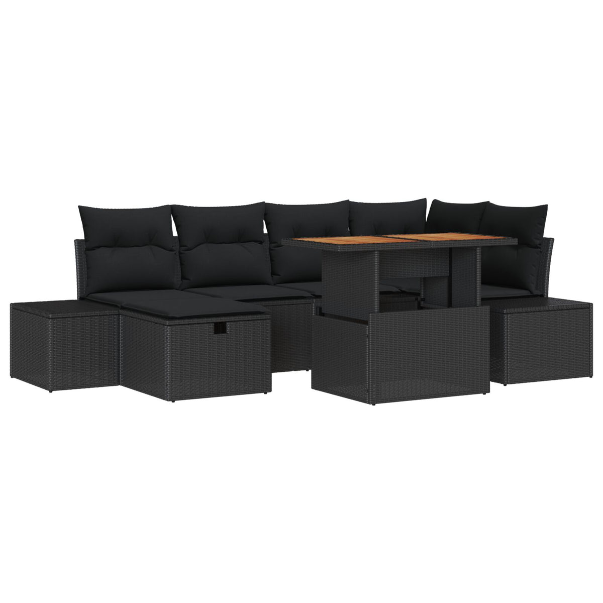 7-teiliges Garten Essgruppe mit Kissen Schwarz Poly Rattan Akazie