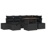 7-teiliges Garten Essgruppe mit Kissen Schwarz Poly Rattan Akazie