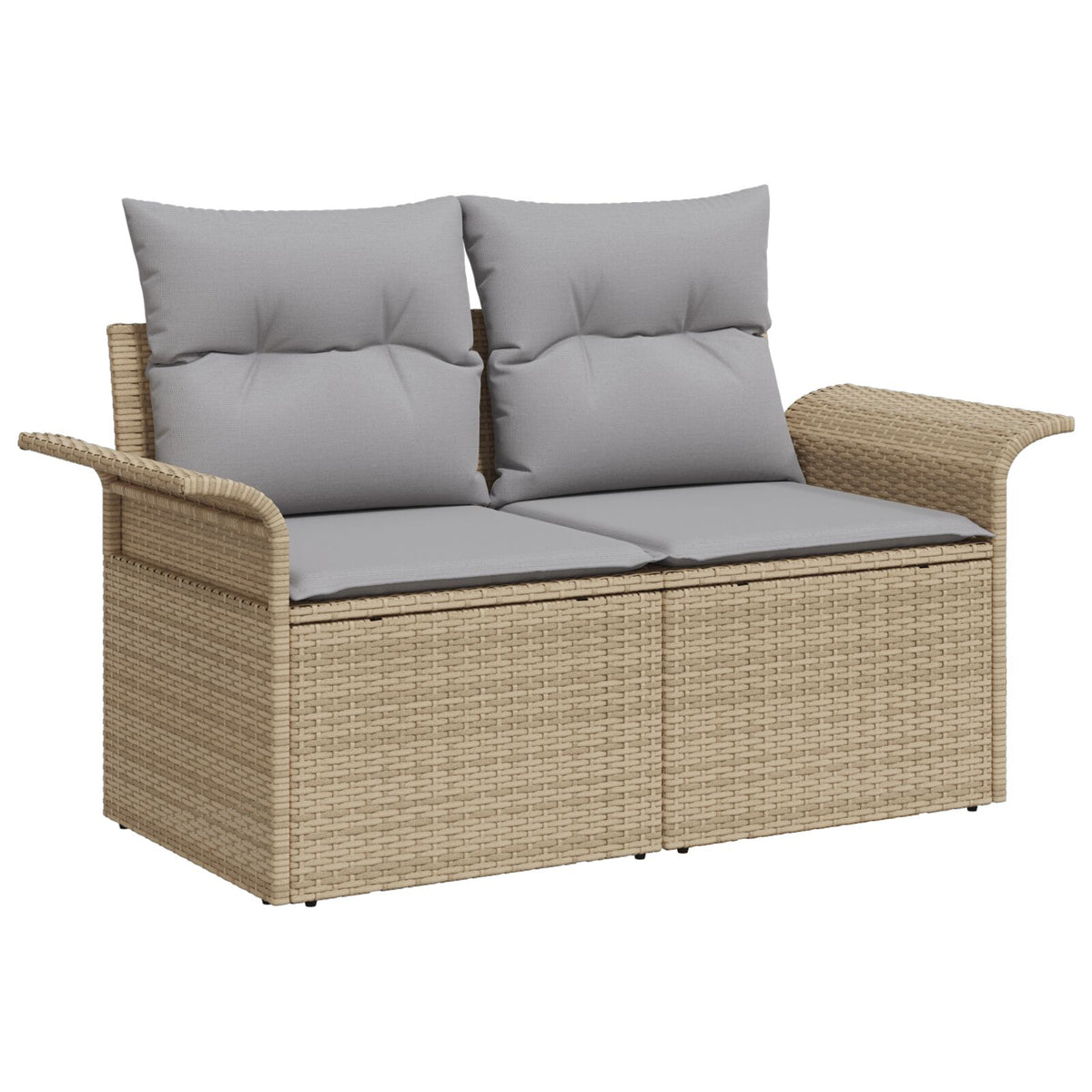2-Sitzer Garten-Sofa mit Kissen Beige Poly Rattan