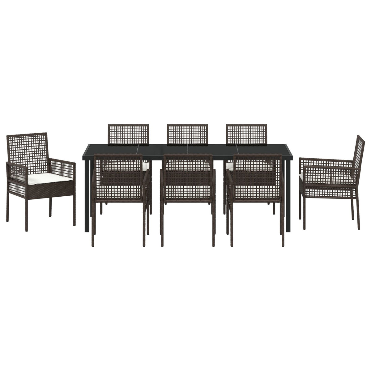 9-teilige Garten-Essgruppe mit Kissen Braunes Polyrattan