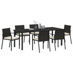 7-teilige Garten-Essgruppe aus schwarzem Poly-Rattan
