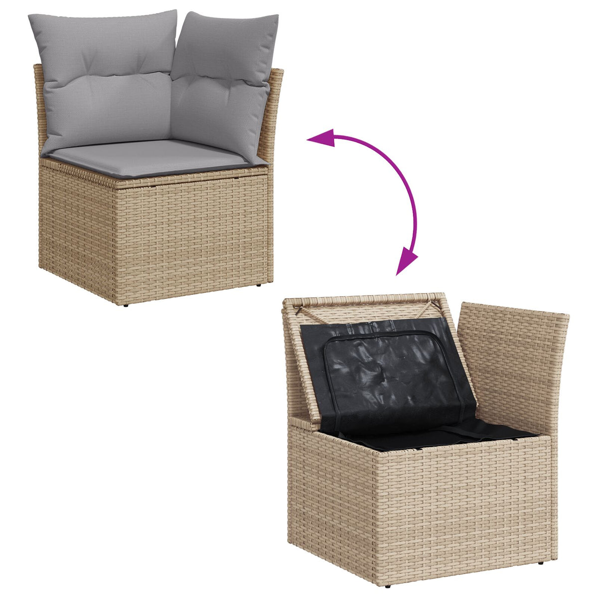 9-teiliges Garten Essgruppe mit Kissen Schwarz Poly Rattan