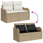 2-Sitzer Garten-Sofa mit Stauraum und Kissen Beige Poly Rattan