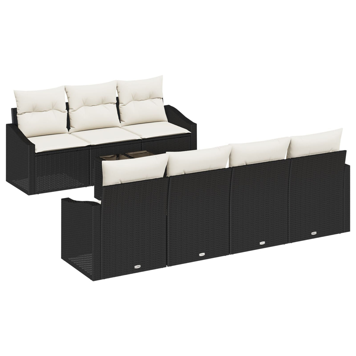 Garten-Sofa-Set 8 Teile Beige, Schwarz Rattan, Polyester