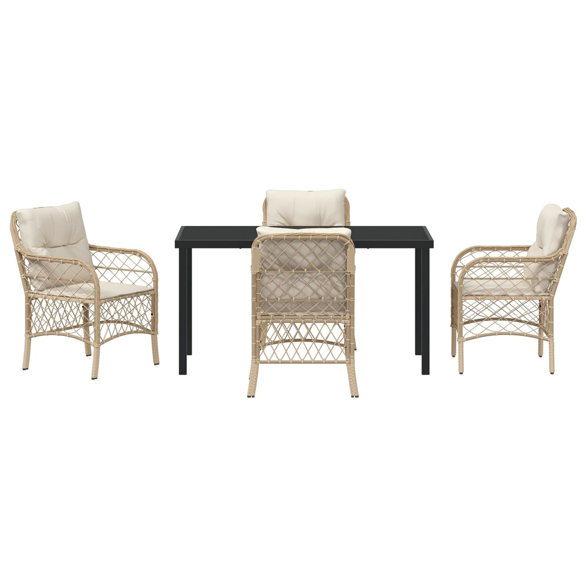 5-teiliges Garten Essgruppe mit Kissen Beige Poly Rattan