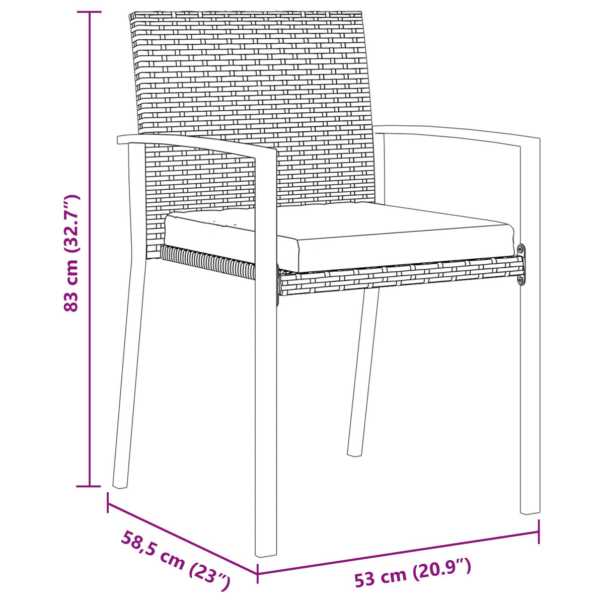 7-teilige Garten-Essgruppe aus schwarzem Poly-Rattan