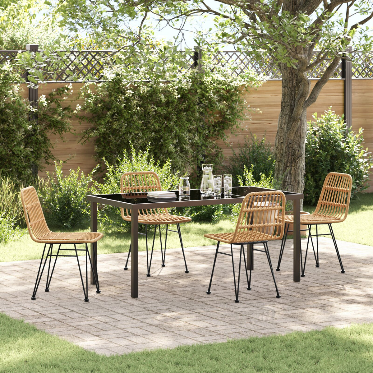 5-teiliges Garten-Essgruppe Braun Poly Rattan