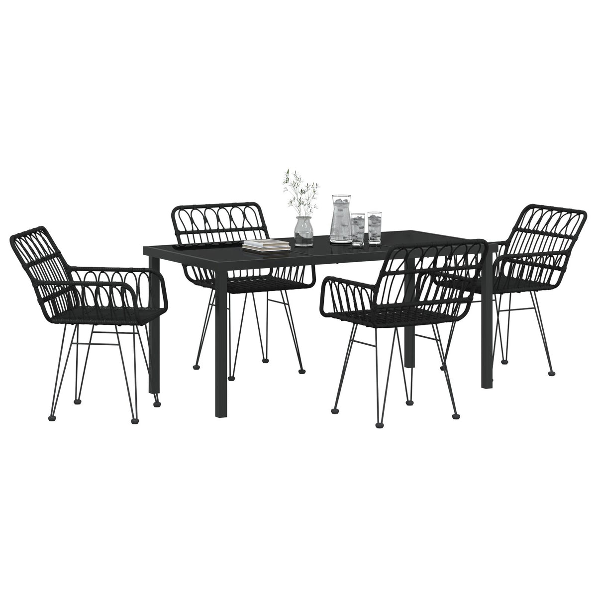 5-teilige Garten-Essgruppe Schwarz Poly Rattan