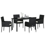 5-teilige Garten-Essgruppe mit Kissen schwarzes Poly-Rattan