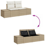 2-Sitzer Garten Sofa mit Stauraum & Kissen Beige Poly Rattan