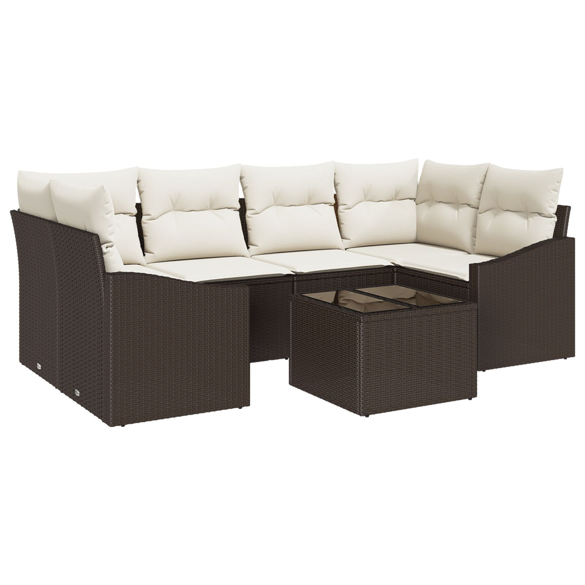 7-teiliges Garten-Essgruppen-Set mit Kissen Braun Poly-Rattan