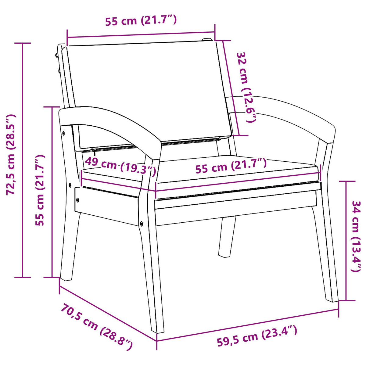 Gartenstuhl 2 Stück 59,5x70,5x72,5 cm Massivholz Akazie