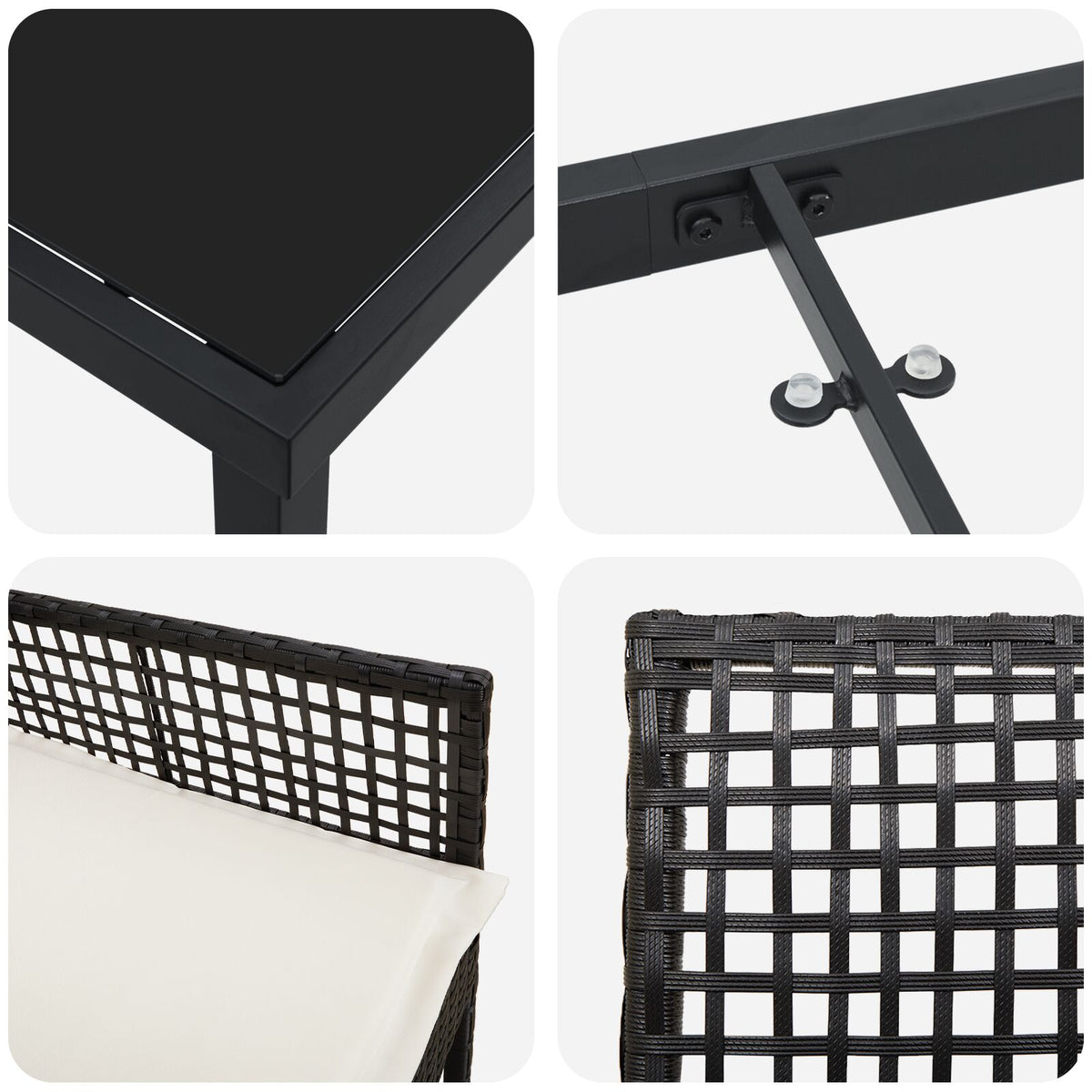 5-teilige Garten Essgruppe mit Kissen Schwarz Poly-Rattan