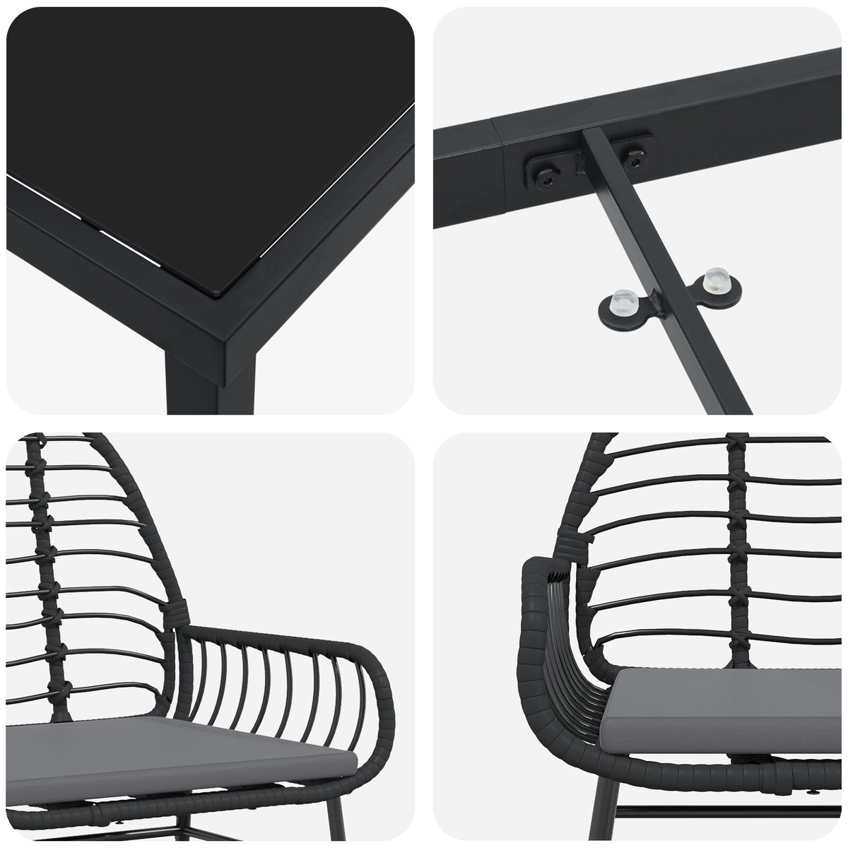 9-teiliges Garten-Essgruppen-Set mit Kissen Schwarz Poly Rattan