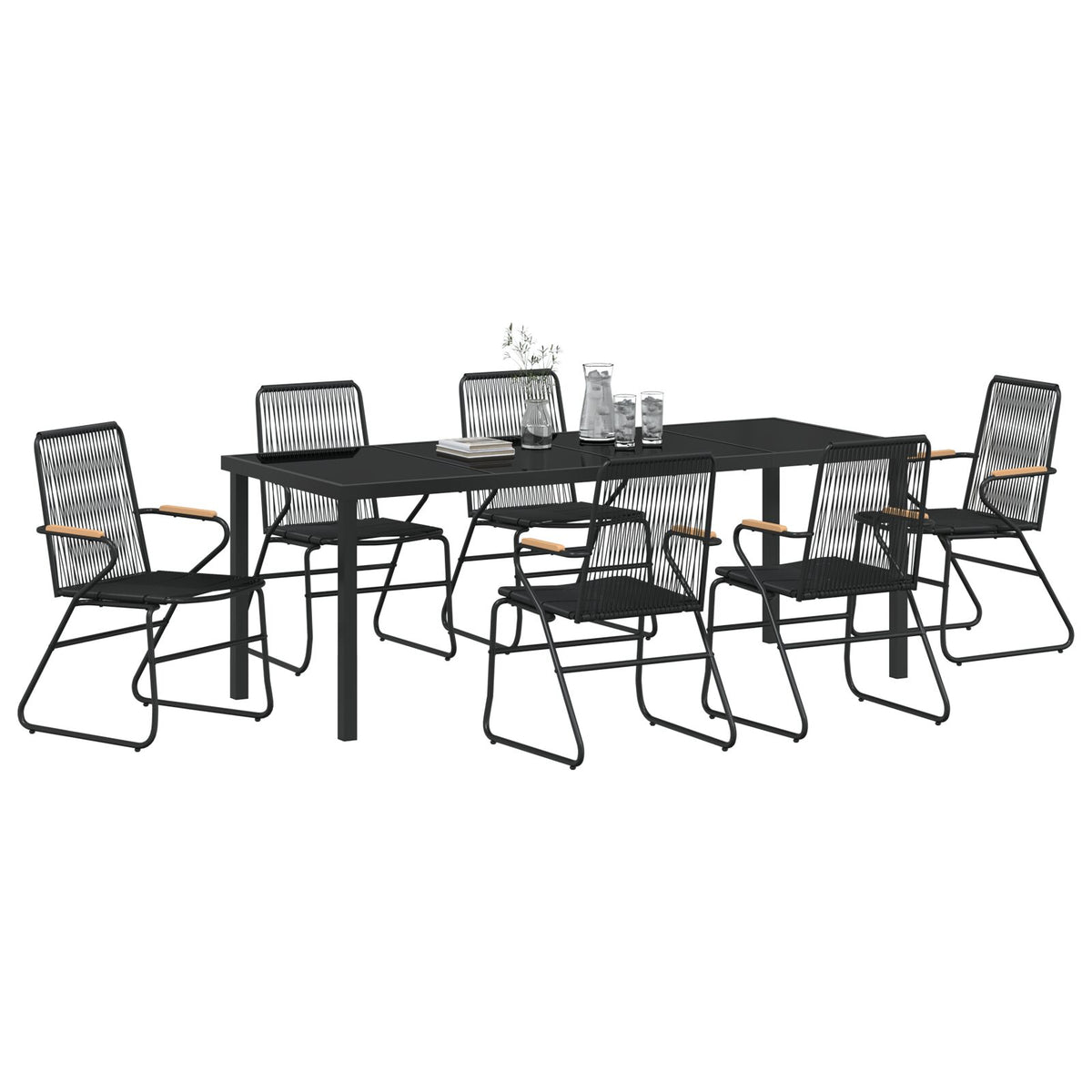 7-teilige Garten-Essgruppe Schwarz PVC-Rattan