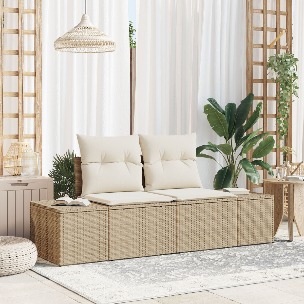 2-Sitzer Garten-Sofa mit Kissen Beiges Polyrattan
